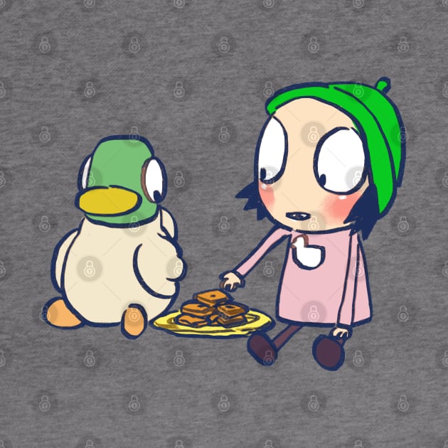 sarah and duck sharing cookies / children cartoon by mudwizard